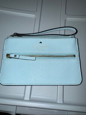 kate spade Light Blue Saffiano Wristlet with Front Zip